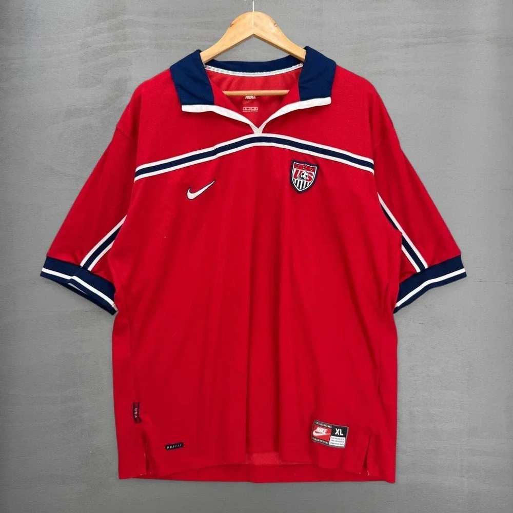 Vintage Nike 1998 1999 US Soccer Jersey Red Navy White Dri-FIT Training Shirt XL